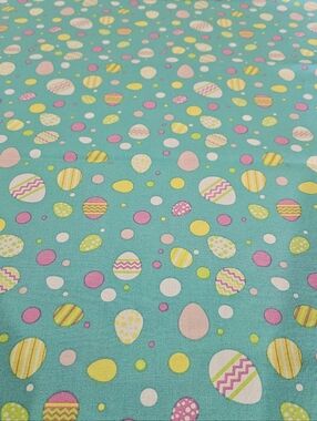 Aqua Easter Egg Print Cotton Fabric- Sold By The Yard